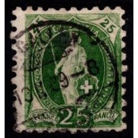 1882-1904 - Schweiz - AFA 82 - Frimærke - Stående Helvetia - 25 c. grøn - Stemplet.